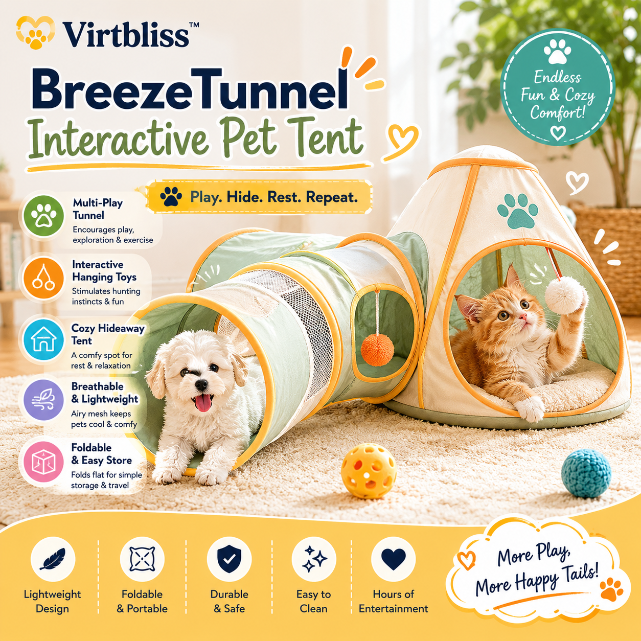 Virtbliss™ BreezeTunnel Interactive Pet Tent
